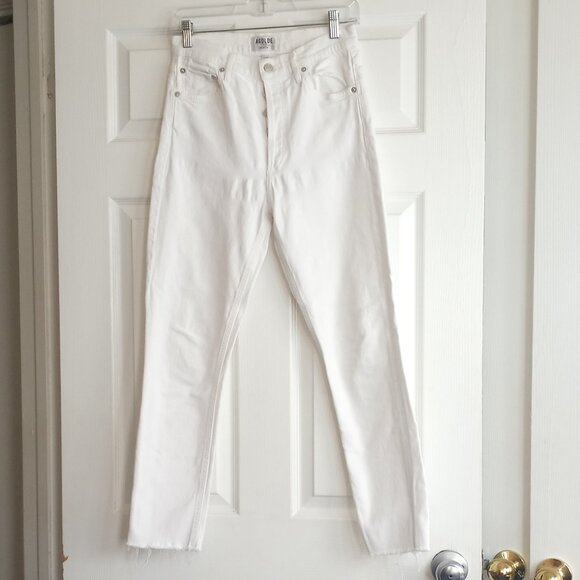 Agolde Nico White High Rise Button Fly Raw Hem Jeans - Picture 1 of 7